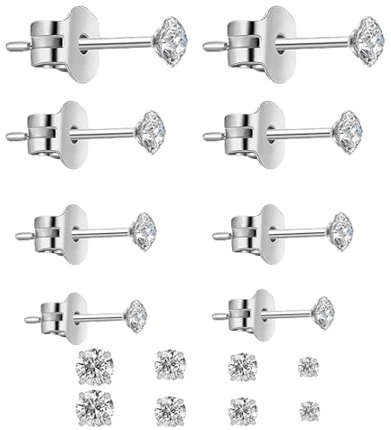 8 PCS Silver Stud Earrings for Women, Silver Stud Earrings Girls Cartilage Fashion Surgical Steel Helix Ear Rings Ear Studs for Women Hypoallergenic Studs Jewelry for Womens Men