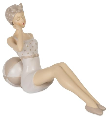 Moritz Figura decorativa da donna in costume da bagno retrò con palla, 24 x 8 x 15,5 cm, in poliresina, decorazione estiva per soggiorno, bagno, articolo decorativo da donna