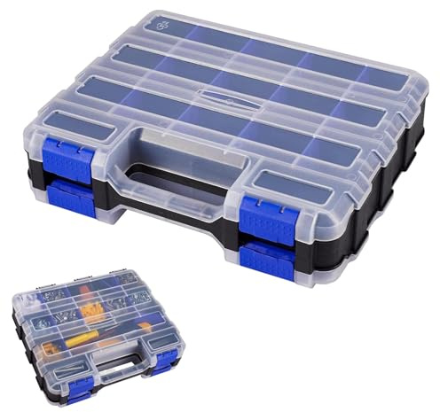 Organizador de Herramientas de Doble Cara, 34 Compartimentos Organizador de Herramientas para Tornillos con Separadores Extraíbles, Caja de Clasificación de Tornillos, para Tuercas, Clavos (Azul)