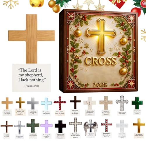 Jul Kors Ornament 2025 Advent - 2D Akryl Jul Kristendekoration | 20 Dagars Religiös Nedräkningskalender,För Julgrans Bil Backspegel Adventskrans Spisel Festlig Helg Vägg Fönster