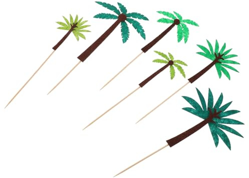 SMASOLO 24pcs Hawaiian Theme Cake Toppers Tropical Fruit Ornament Party Decor with Palm and Coconut Trees for Luau Birthday Beach Themed Celebration