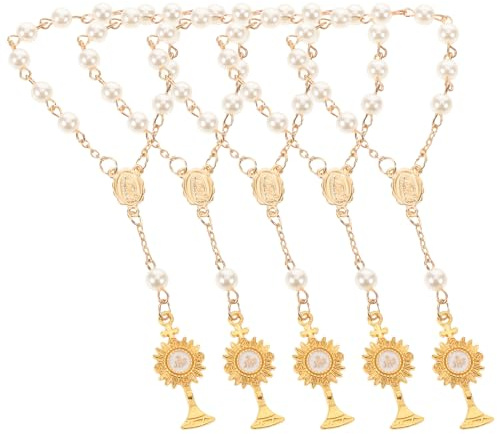 AKOOSY 5 St Eleganta Doparmband med Pärlor och Kors Bärbara Religiösa Armband för Shower för Pojkar och Flickor Slitstarka Kristna Berlockarmband för Fest och Vardagligt Bruk