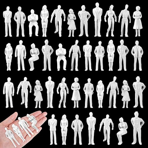 Namalu 50 Personajes en Miniatura para Modelismo 1:30 Escala Muñecos Figuras de Diorama Figuritas de Personas Blancas sin Pintar Mini Maquetas Arquitectónica Modelos de Personas para Escenas Trenes