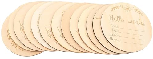 iplusmile 13pcs Wooden Monthly Milestone Cards Photo Props Set, Newborn Announcement Discs for Growth Recording and Monthly Photoshoot