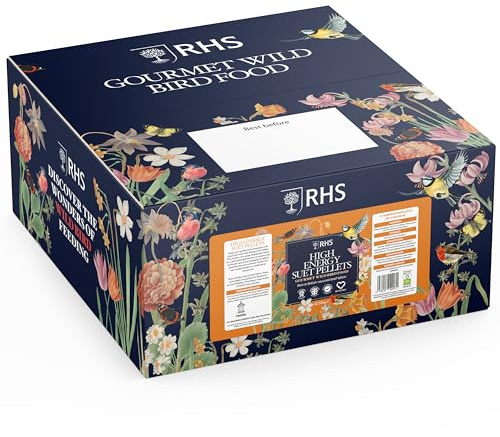 RHS High Energy Suet Pellets, 12.55kg Box - Premium Suet Bird Feed with British-Sourced Beef Tallow, Sunflower Hearts and Rapeseed - Suitable for Feeders - Attracts Robins, Tits, Sparrows