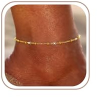 HARJJME Bracelet Cheville Femme Or Imperméable Chaine de Cheville Plaqué Or 18K Trèfle 4 Feuilles Zircon Coeur œil de Démon Bracelets de Cheville Pieds Bijoux D'été Cadeau Femme