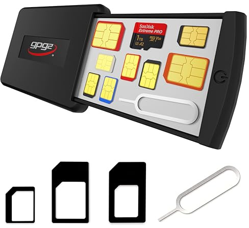 Mobile Safe Case for Travel, Hard Case & Compact Organizer for All SIM Types, Nano & Micro SD Cards, Adapters Kit & Removal Tool Included
