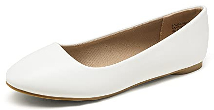 DREAM PAIRS Women's Sole-Simple Ballerina Walking Flats Shoes White/PU Size 8.5 US/6.5 UK