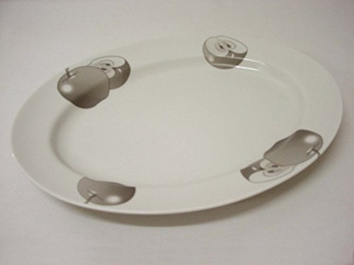 BANDEJA FUENTE SERVIR OVALADA GRANDE PORCELANA MANZANA GRIS