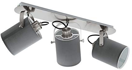 EGLO Deckenlampe Villabate, 3 flammige Textil Deckenleuchte, Deckenspot aus Stahl, Stoff, Farbe: Nickel matt, grau, Fassung: E27