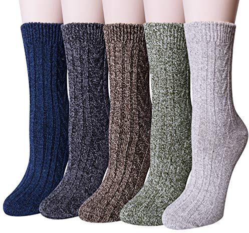 YSense Snug Pack de 5 Calcetines de Invierno para Mujer, de Punto Cálido Grueso, Corte Militar