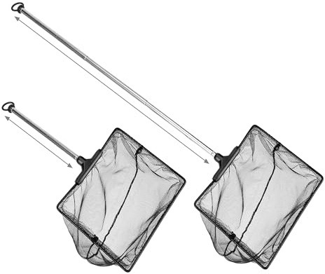 Mogoko Aquarium Fish Net, Fish Net for Fish Tank with 5.5-16.3 Long Extendable Long Handle, Fine Mesh Telescopic Aquarium Fish Net Fish Tank Aquarium Accessories