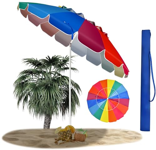 RELAX4LIFE Parasol de Plage Inclinable Ø245 cm (Multicolore) | Protection solaire UPF 50+ avec ancre à vis, mât en aluminium 32 mm et 8 baleines en fibre de verre, facile à ranger