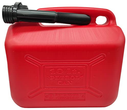 Acan Tradineur - Bidón Gasolina con Tubo Flexible 10 litros, Tanque, garrafa Combustible de plástico con cánula, trasvase de líquidos (Rojo, 29 x 18,5 x 31,5 cm)