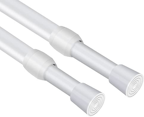 Vista Extendable Curtain Poles 83-150cm Tension Rods No Drill Extendable Curtain Rod Adjustable for DIY Projects, Kitchen, Bathroom, Bookshelf, Wardrobe, Cupboard, Window, 2 Pack White