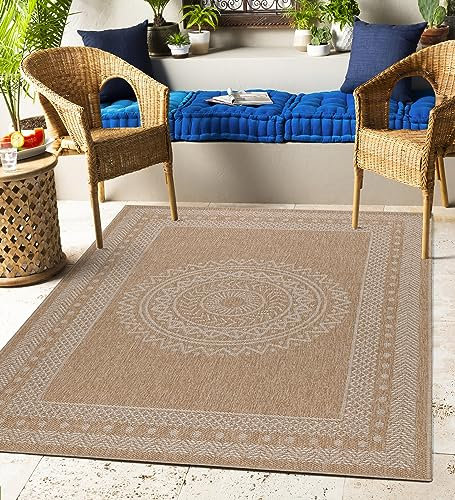 Carpettex Outdoor Teppich Wetterfest 160x230 cm Sisal & Jute Optik Beige - Ideal für Balkon, Garten, Terrasse und als Küchenteppich - Teppich Waschbar, Wasserfest, Pflegeleicht, Vintage Design