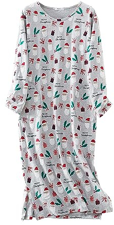 Dreamskull Camicia da notte lunga da donna a maniche corte lunga ampia camicia da notte elementi natalizi camicie da notte casa maglietta vestito primavera estate camicia da notte, Babbo Natale, XL
