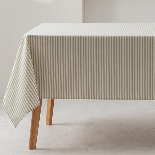 GAMUSI Mantel Antimanchas Rectangular Rayas Finas Agua Impermeable Tacto Tela 100% algodón Lavable Interior y Exterior 140x100 cm