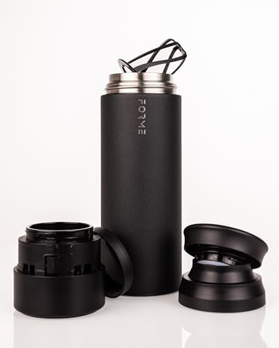 FORME - Blender Shaker Bottle, Leakproof Double Insulated Stainless Steel, Noiseless Shaker Bottle for Hot & Cold Drinks with Supplement Storage, Ideal for Protein & Shakes (Charcoal, 16.9 ounces)