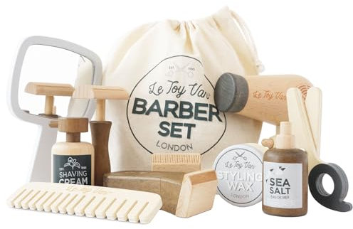 Le Toy Van – Wooden Hairdresser and Barber Kit | 11 Piece Childs Role Play set - Suitable for Ages 3+ years