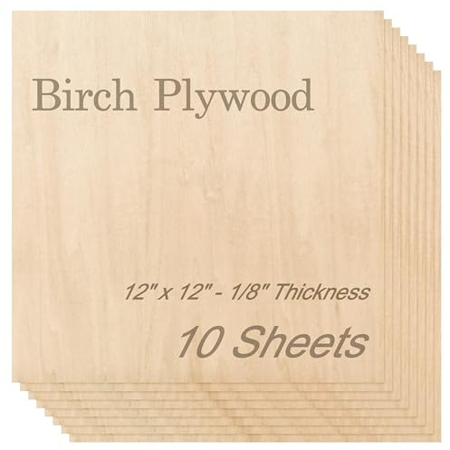 Baltic Birch Plywood - 1/8 Inch Thickness - 12 x 12 Square Wood Sheets for Laser Cutting, CNC Cutting and Crafts - Pack of 10