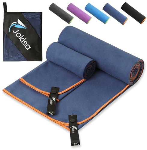 Jokisa 2 Stück Mikrofaser Handtuch Set (180x90cm Badetuch Groß+100x50cm Sporthandtuch),Schnell Trocknend und Kein Sand Strandhandtuch, Microfaser Handtücher für Fitness, Strand