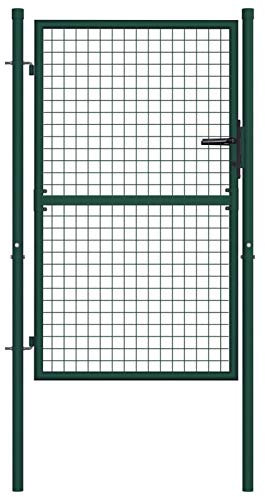 Sufrk Puerta para valla de acero 100 x 125 cm verde, puerta para jardín de red duradera, entrada o puerta, de acero galvanizado