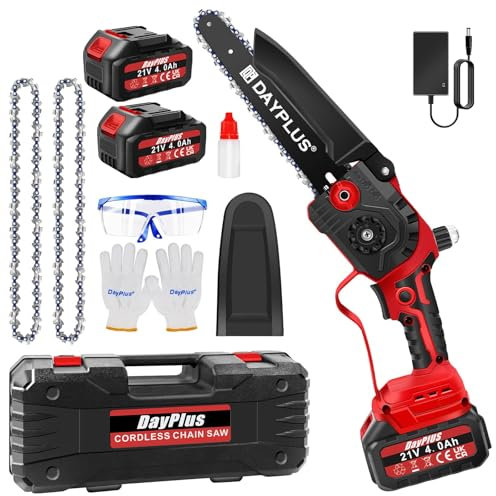 Mini Chainsaw Brushless Electric Chainsaw for Hedges, 8-inch Mini Electric Chainsaw Cordless Chainsaw with 2x4.0Ah Batteries and Charger, 2 Chains, Mini Chain Saw Cordless Tree Saw for Wood Cutting