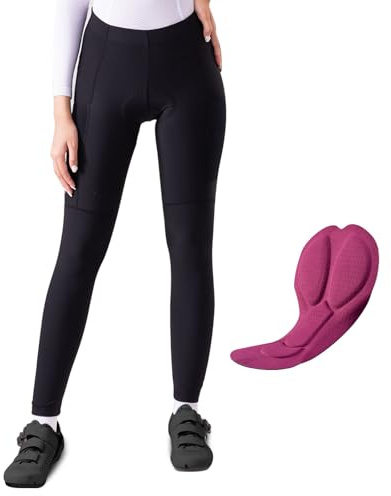 ROCKBROS TVI Pantalon de Cycliste Femme Rembourré d’Hiver, Leggings de Vélo Rembourré avec Poche Longue Respirant Élastique Thermique, Noir 2XL