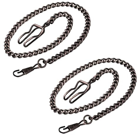 SIMAOTE 2 Pack Pocket Watch Chain, 14.7'' Vintage Metal Alloy Chain, Clip Pocket Watch Chain for Men Women