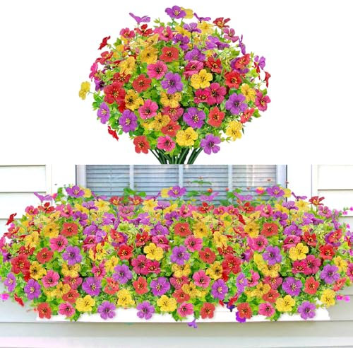 YSUVIN 6 Bünde Künstliche Blumen, Kunstblumen Wie Echt, Kunstblumen FrüHling, Künstliche Balkonpflanzen, Plastik Blumen Dekoration für Innen Outdoor AußEn Balkon Garden