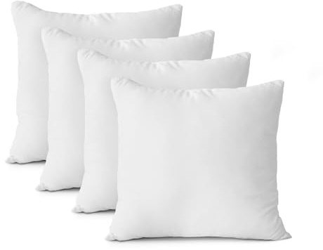 MANEMI Relleno Cojin 45x45cm, Funda de Tela Peinada Extra Suave, Almohada de Fibra Huesca siliconada Virgen, Cojin para Sofa o Cama - Blanco, Set 4 Unidades