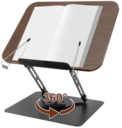 Soporte ajustable para libros de lectura con base giratoria de 360°, soporte plegable para libros de cocina para el hogar, oficina, cocina, viajes, soporte de exhibición para libros de texto, recetas