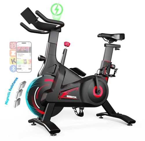 Bluearth Self-Powered-Fan Exercise Bike with Dynamic LED Light Effects, Pro Livestreaming Classes, Smart Exclusive App, 300 LBS Magnetic Resistance Indoor Stationary Cycling Workout Bike for Home