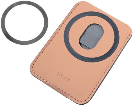 TROIKA Portacarte MagSafe HILDECARD MOCHA per 1-2 carte con fissaggio magnetico allo smartphone e funzione di supporto per cellulari con anello metallico MagSafe aggiuntivo, similpelle marrone