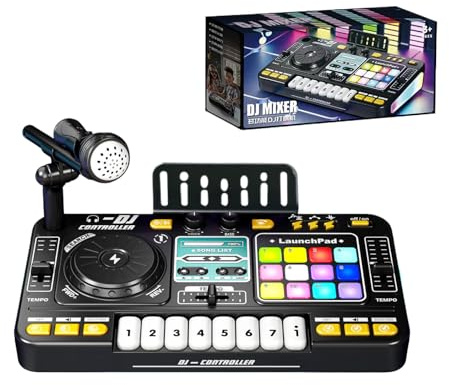 Giocattolo Mixer DJ per Bambini con Microfono ed Effetti luce, Mixer Musicale da Tavolo Giocattoli Elettrici, Tavola DJ Portatile Strumenti Musicali Chiave Giocattolo per Ragazzi Ragazze 3 4 5 6 7