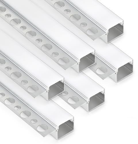 XQZMD LED gipsprofil, 6-pack 3,3 FT/1 m aluminium LED-profil för 13 mm LED-remsor, infälld LED-profil, trimless infälld LED-kakelprofil med vit diffusor för vägg, underkonstruktion och tak