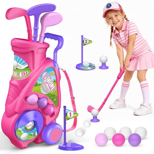 Naxudcoo Spielzeug ab 2 3 4 Jahre: Kindergolfset für Kinder, Golfspielzeug für Innen & Draußen Geburtstag, Weihnachten für Kleinkinder (Rosa)