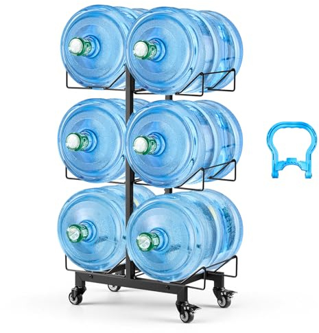 VEVOR Estante para Garrafas de Agua, Soporte para Botellas Grandes de Agua, 3 Niveles para 6 Botellas, Compatible con Jarras de 11 L y 19 L, con Ruedas con Freno, Plegable para Oficina Cocina Hogar