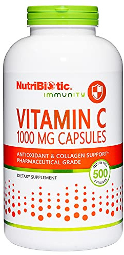 NutriBiotic - Vitamin C 1000 Mg Capsules, 500 Count | Essential Immune, Antioxidant & Collagen Support Supplement | Pharmaceutical Grade L-Ascorbic Acid, 1000 Mg Per Serving | Gluten & GMO Free