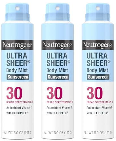 Neutrogena Ultra Sheer Sunscreen Spray SPF 30 Body Mist, Lightweight Non-Greasy Broad Spectrum UVA/UVB Protection, Oil-Free & Non-Comedogenic Water Resistant Spray Sunscreen (80 min), Pack of 3, 5 oz