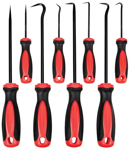 Performance Tool 1980 - Drop Forged Steel Shaft Pick Set with Non-Slip Grip - 4 Mini & 4 Full Size Straight, Full, 45 Degree & 90 Degree Hooks Included