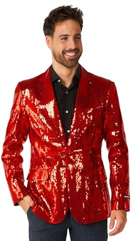 Suitmeister Roter Party-Blazer für Herren - Weihnachten, Silvesterparty - Glänzende Pailletten-Anzugjacke - Rot
