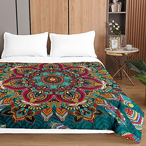 Mandala Tagesdecken Bettüberwurf für Einzelbett Doppelbett, Chickw1 3D Drucken Tagesdecke mit Prägemuster Mikrofaser Gesteppt Bettdecke Wohndecke (Türkis,220x240cm)