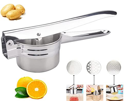 ZNZNANG Presse Purée Manuel à Pommes de Terre, avec 3 disques interchangeables avec différents trous, parfait pour fruits et légumes