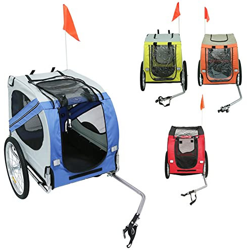 HUOLE Remolque de Bicicleta para Perros 2 en 1 Carrito para Perros de Acero con Cinturón de Seguridad Mango de Bandera y Reflectores Carga Máx. 40 kg (137 * 73 * 90cm (Gris Azul))