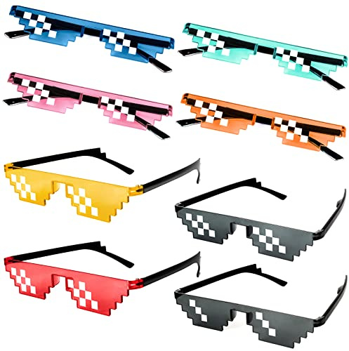 BOZILY 8 Pairs Pixel Sunglasses, Cool Thug Glasses Mosaic Glasses Mulity-Color Plastic Glasses, Funny Eyeglasses Suitable for Holiday Decoration Props Glasses, Adults Kids Photo Props Party Supply