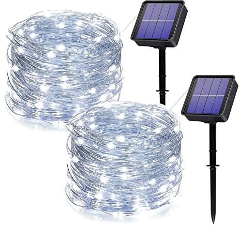 owwasd Guirnaldas Luces Exterior, 120LED 14M 8 Modos Cadena de Luces Led Solares, Impermeable, Decoracion para Terraza, Fiestas, Bodas, Patio, Jardines,Interior (Blanco)