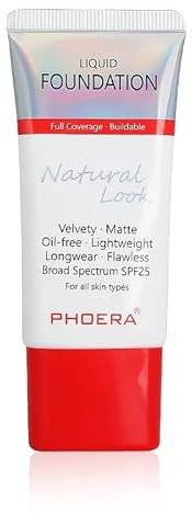 ONEKLIK Phoera Foundation Volle Deckkraft weiche matte flüssige Foundation, makellose Creme, glatt, wasserfest, leicht, 24 Stunden lang haltbar, neue Formel, Tubenpackung 104 Buff Beige