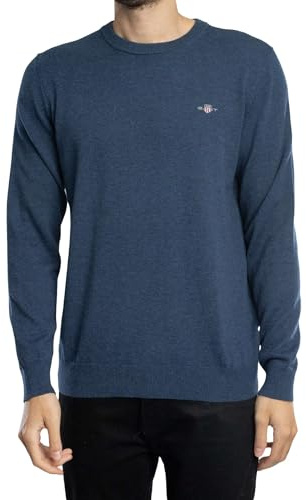 Gant Herren Classic Cotton C-Neck Pullover, Dark Jeansblue Melange, XL